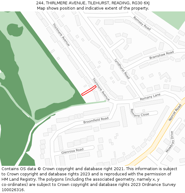 244, THIRLMERE AVENUE, TILEHURST, READING, RG30 6XJ: Location map and indicative extent of plot