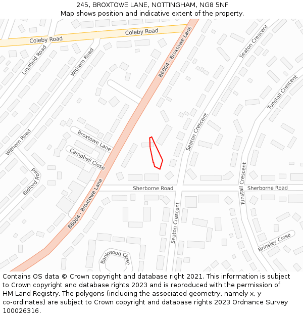 245, BROXTOWE LANE, NOTTINGHAM, NG8 5NF: Location map and indicative extent of plot
