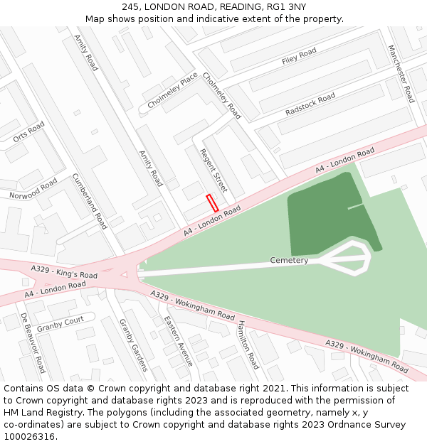 245, LONDON ROAD, READING, RG1 3NY: Location map and indicative extent of plot