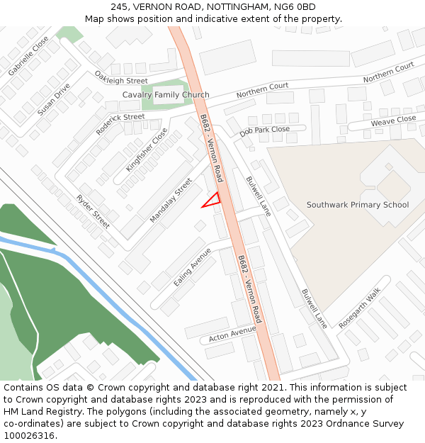 245, VERNON ROAD, NOTTINGHAM, NG6 0BD: Location map and indicative extent of plot