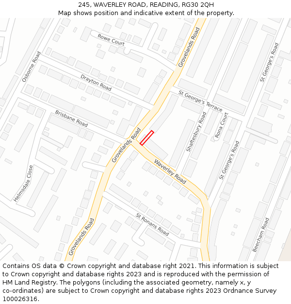 245, WAVERLEY ROAD, READING, RG30 2QH: Location map and indicative extent of plot