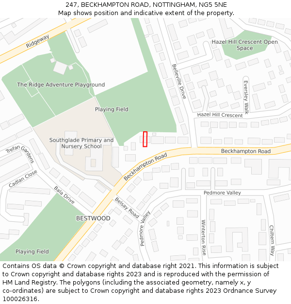 247, BECKHAMPTON ROAD, NOTTINGHAM, NG5 5NE: Location map and indicative extent of plot