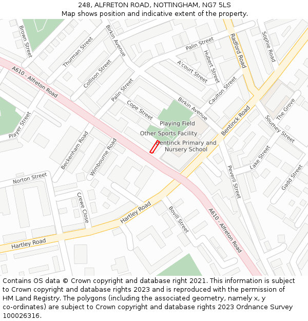 248, ALFRETON ROAD, NOTTINGHAM, NG7 5LS: Location map and indicative extent of plot