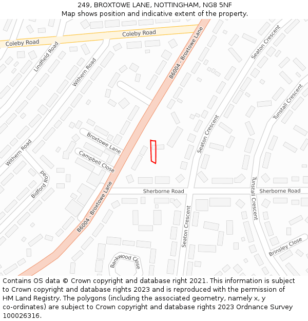 249, BROXTOWE LANE, NOTTINGHAM, NG8 5NF: Location map and indicative extent of plot