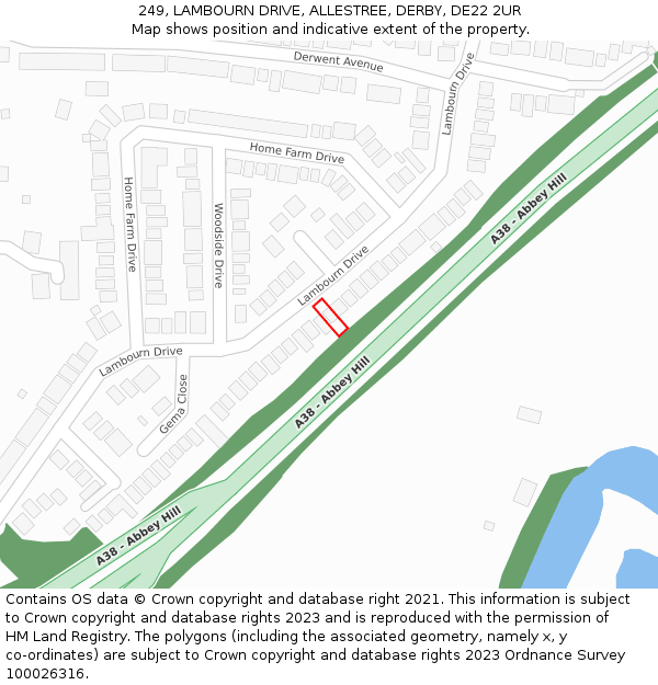 249, LAMBOURN DRIVE, ALLESTREE, DERBY, DE22 2UR: Location map and indicative extent of plot