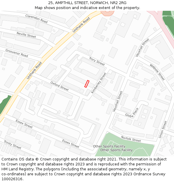 25, AMPTHILL STREET, NORWICH, NR2 2RG: Location map and indicative extent of plot