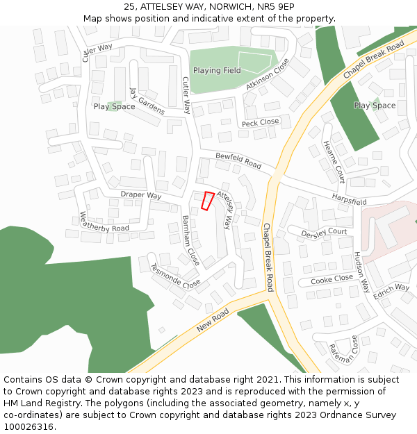 25, ATTELSEY WAY, NORWICH, NR5 9EP: Location map and indicative extent of plot