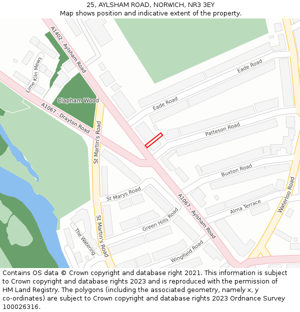 25, AYLSHAM ROAD, NORWICH, NR3 3EY: Location map and indicative extent of plot