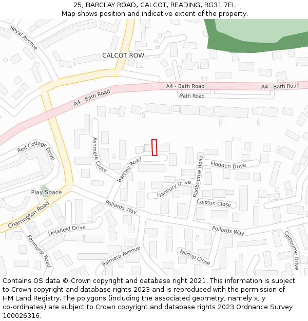 25, BARCLAY ROAD, CALCOT, READING, RG31 7EL: Location map and indicative extent of plot