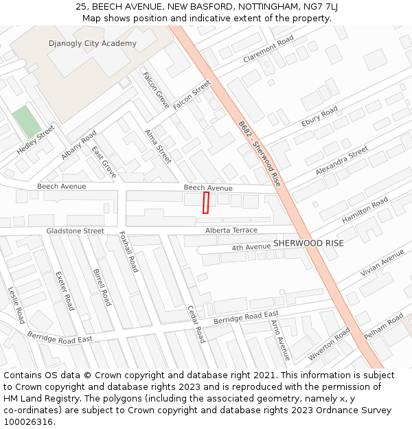 25, BEECH AVENUE, NEW BASFORD, NOTTINGHAM, NG7 7LJ: Location map and indicative extent of plot