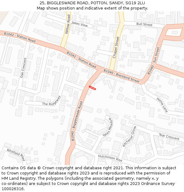 25, BIGGLESWADE ROAD, POTTON, SANDY, SG19 2LU: Location map and indicative extent of plot
