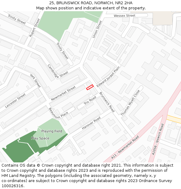25, BRUNSWICK ROAD, NORWICH, NR2 2HA: Location map and indicative extent of plot