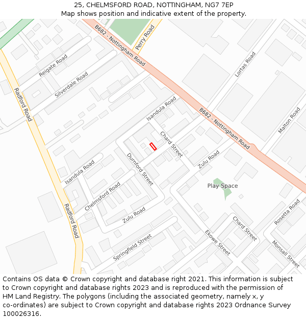 25, CHELMSFORD ROAD, NOTTINGHAM, NG7 7EP: Location map and indicative extent of plot