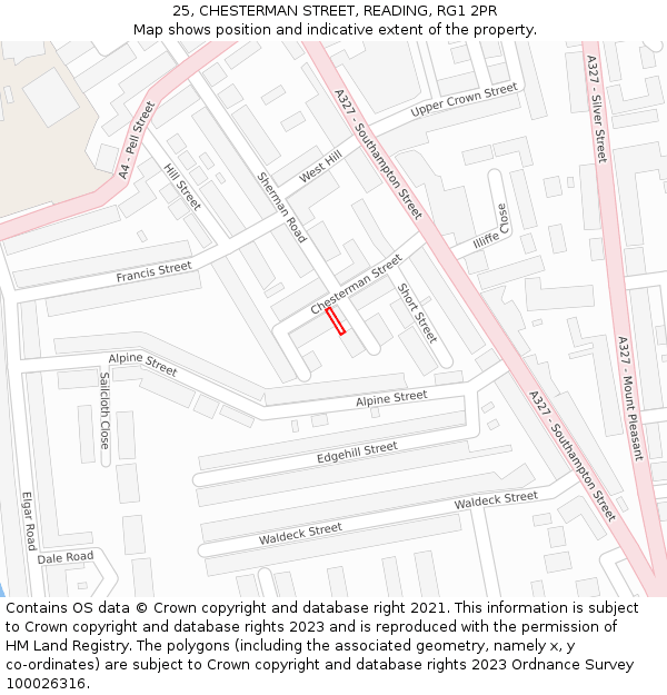25, CHESTERMAN STREET, READING, RG1 2PR: Location map and indicative extent of plot