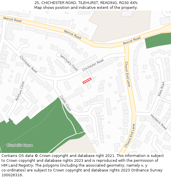 25, CHICHESTER ROAD, TILEHURST, READING, RG30 4XN: Location map and indicative extent of plot