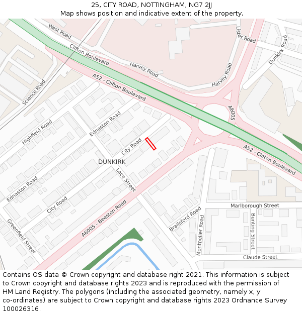 25, CITY ROAD, NOTTINGHAM, NG7 2JJ: Location map and indicative extent of plot