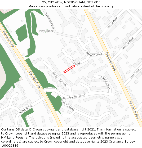 25, CITY VIEW, NOTTINGHAM, NG3 6DE: Location map and indicative extent of plot
