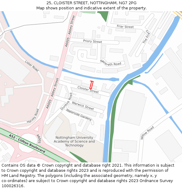 25, CLOISTER STREET, NOTTINGHAM, NG7 2PG: Location map and indicative extent of plot
