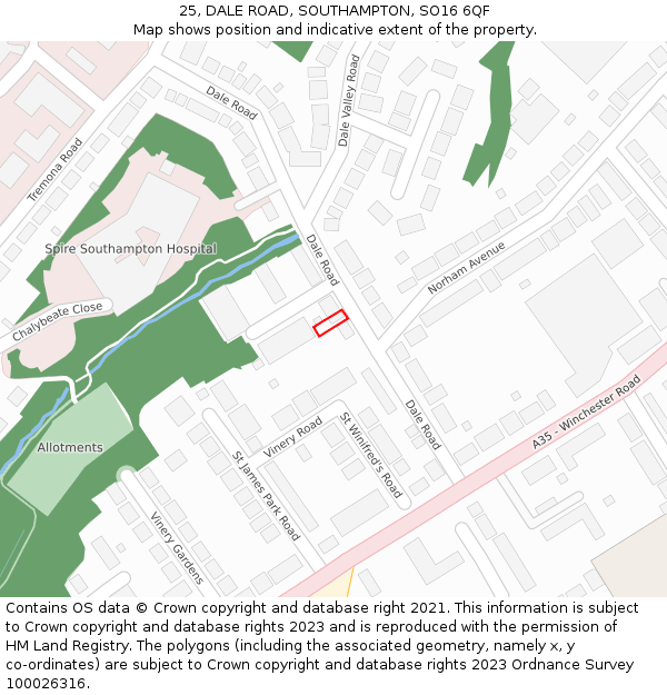 25, DALE ROAD, SOUTHAMPTON, SO16 6QF: Location map and indicative extent of plot