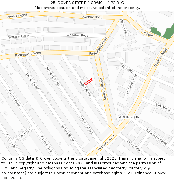 25, DOVER STREET, NORWICH, NR2 3LG: Location map and indicative extent of plot