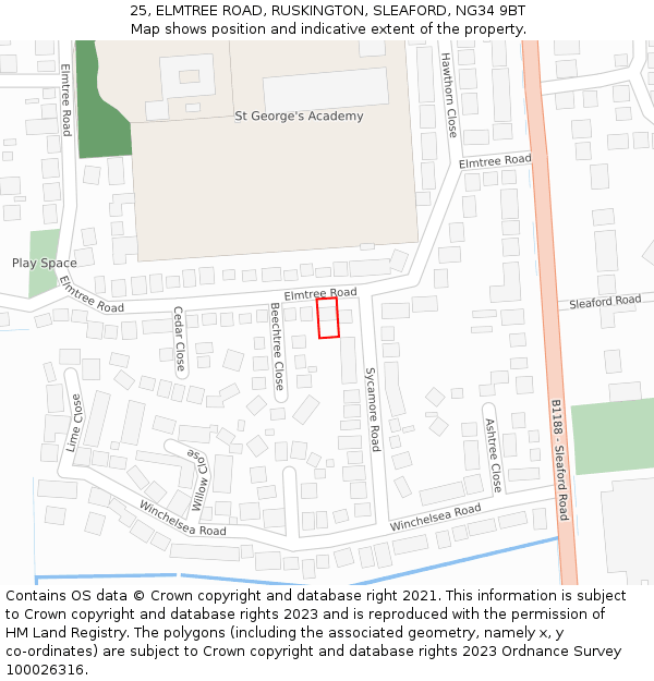 25, ELMTREE ROAD, RUSKINGTON, SLEAFORD, NG34 9BT: Location map and indicative extent of plot