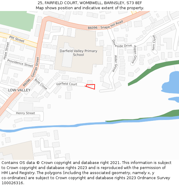 25, FAIRFIELD COURT, WOMBWELL, BARNSLEY, S73 8EF: Location map and indicative extent of plot
