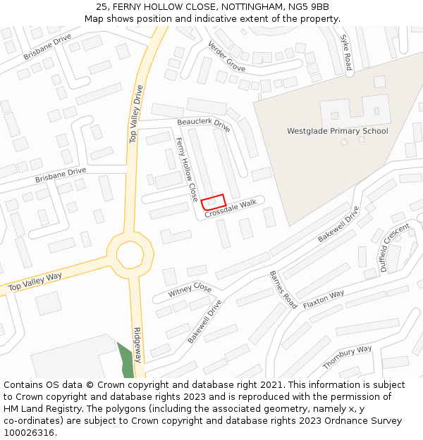 25, FERNY HOLLOW CLOSE, NOTTINGHAM, NG5 9BB: Location map and indicative extent of plot