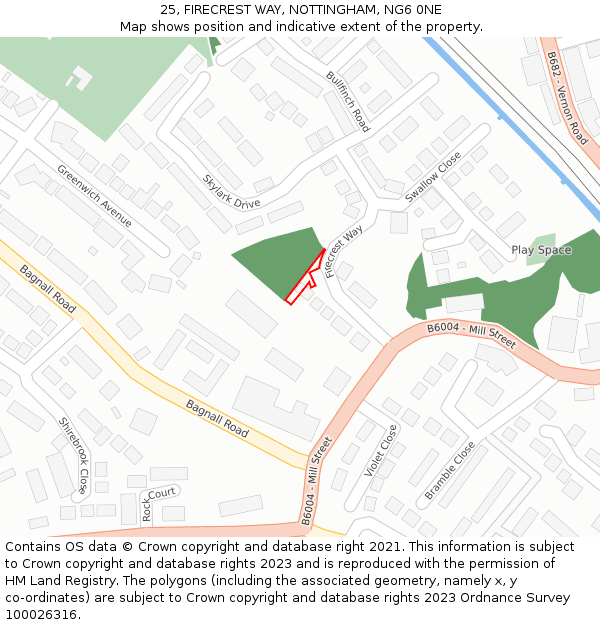 25, FIRECREST WAY, NOTTINGHAM, NG6 0NE: Location map and indicative extent of plot