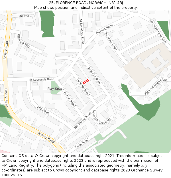 25, FLORENCE ROAD, NORWICH, NR1 4BJ: Location map and indicative extent of plot