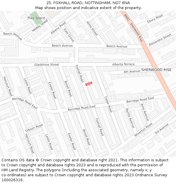 25, FOXHALL ROAD, NOTTINGHAM, NG7 6NA: Location map and indicative extent of plot