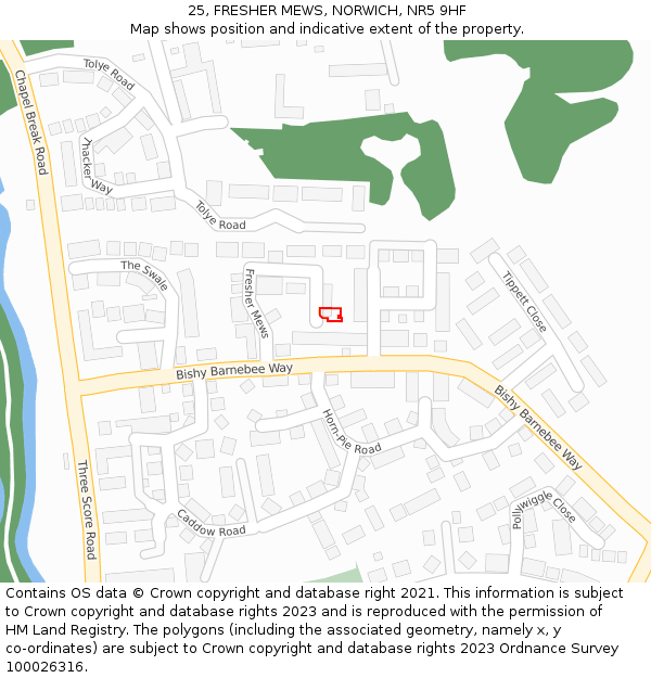 25, FRESHER MEWS, NORWICH, NR5 9HF: Location map and indicative extent of plot
