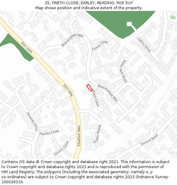 25, FRIETH CLOSE, EARLEY, READING, RG6 5UY: Location map and indicative extent of plot