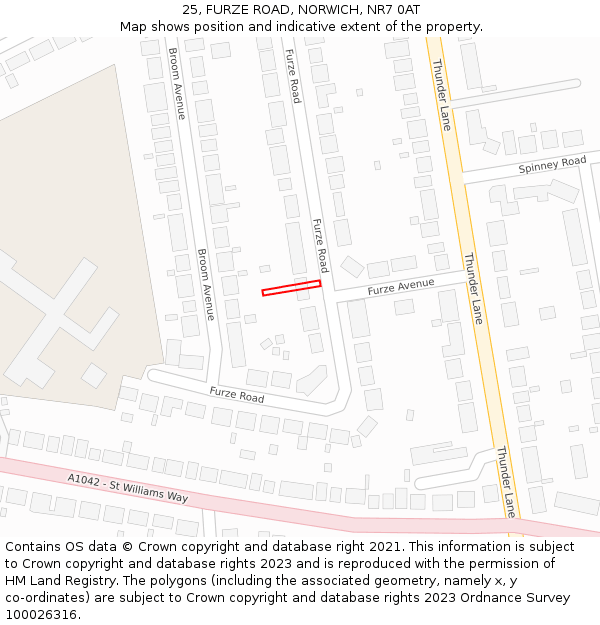 25, FURZE ROAD, NORWICH, NR7 0AT: Location map and indicative extent of plot