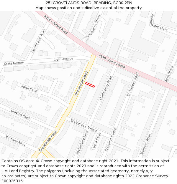 25, GROVELANDS ROAD, READING, RG30 2PN: Location map and indicative extent of plot