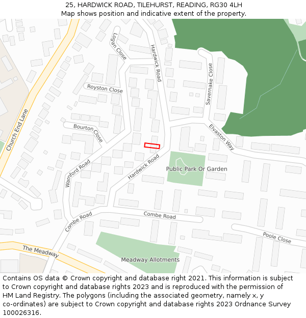 25, HARDWICK ROAD, TILEHURST, READING, RG30 4LH: Location map and indicative extent of plot