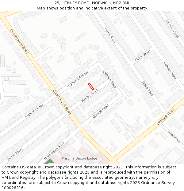25, HENLEY ROAD, NORWICH, NR2 3NL: Location map and indicative extent of plot