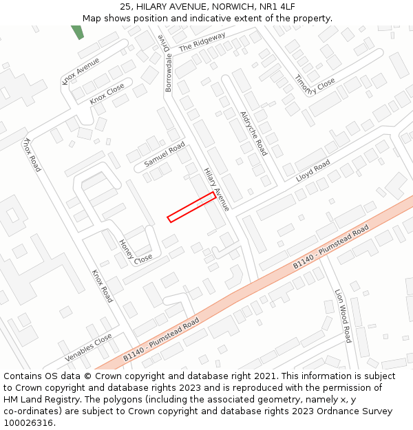 25, HILARY AVENUE, NORWICH, NR1 4LF: Location map and indicative extent of plot