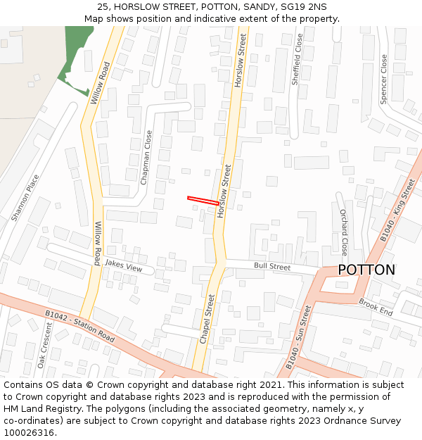 25, HORSLOW STREET, POTTON, SANDY, SG19 2NS: Location map and indicative extent of plot