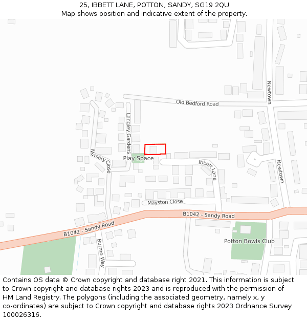 25, IBBETT LANE, POTTON, SANDY, SG19 2QU: Location map and indicative extent of plot