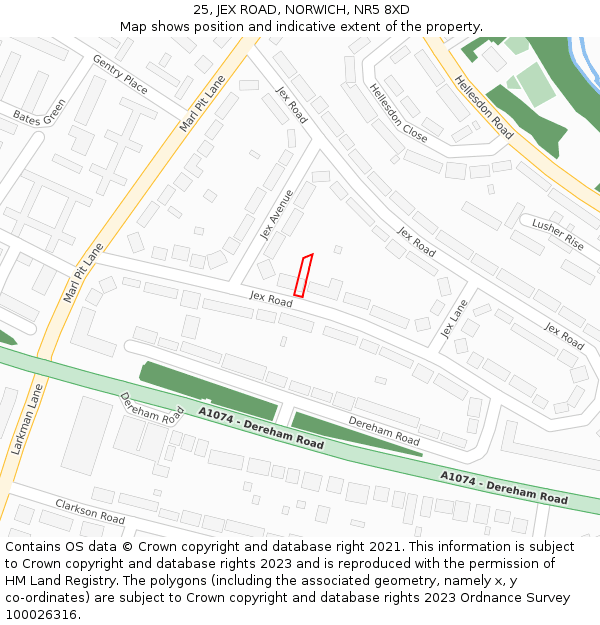 25, JEX ROAD, NORWICH, NR5 8XD: Location map and indicative extent of plot