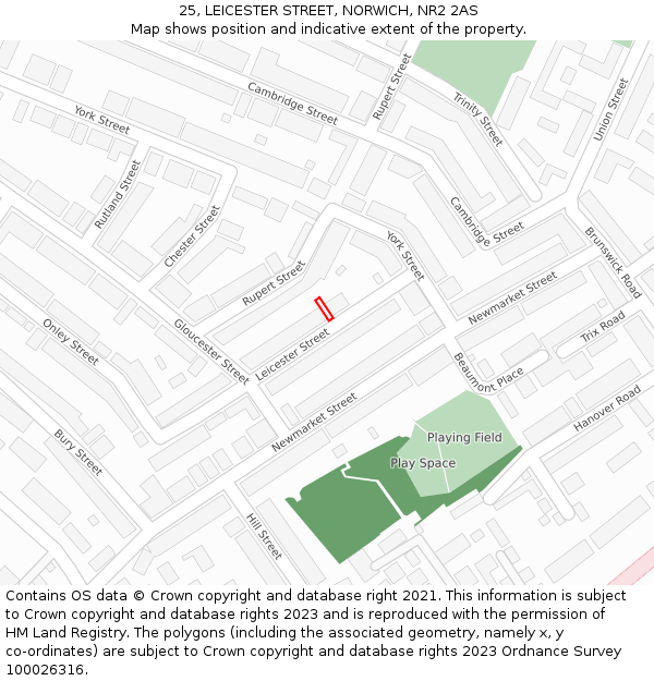 25, LEICESTER STREET, NORWICH, NR2 2AS: Location map and indicative extent of plot