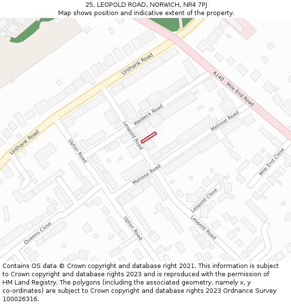 25, LEOPOLD ROAD, NORWICH, NR4 7PJ: Location map and indicative extent of plot