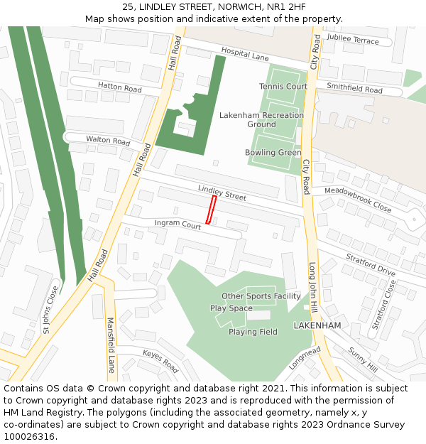 25, LINDLEY STREET, NORWICH, NR1 2HF: Location map and indicative extent of plot