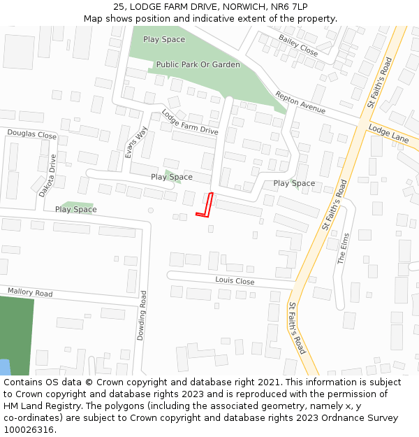 25, LODGE FARM DRIVE, NORWICH, NR6 7LP: Location map and indicative extent of plot