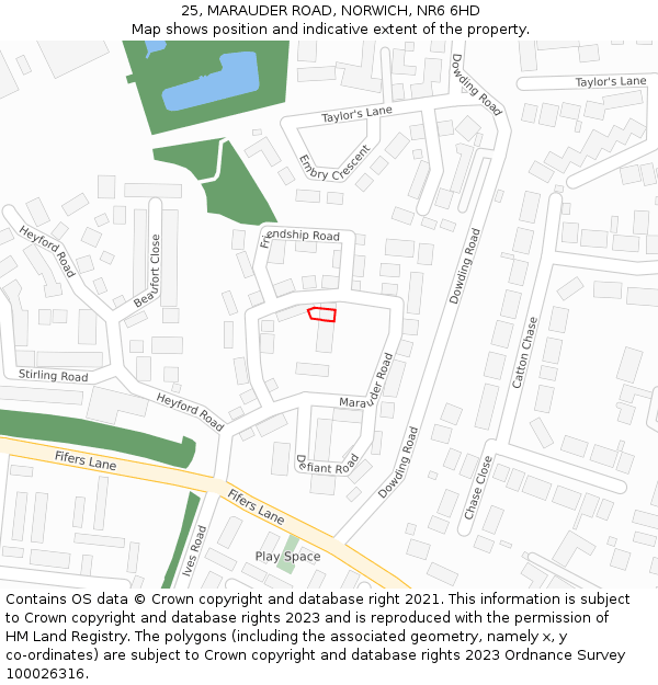 25, MARAUDER ROAD, NORWICH, NR6 6HD: Location map and indicative extent of plot