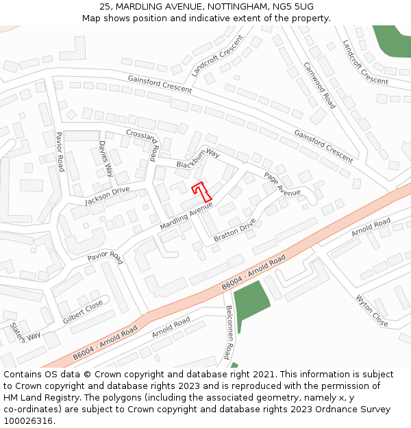 25, MARDLING AVENUE, NOTTINGHAM, NG5 5UG: Location map and indicative extent of plot