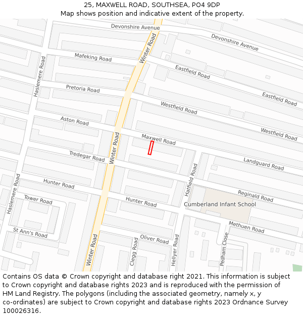 25, MAXWELL ROAD, SOUTHSEA, PO4 9DP: Location map and indicative extent of plot