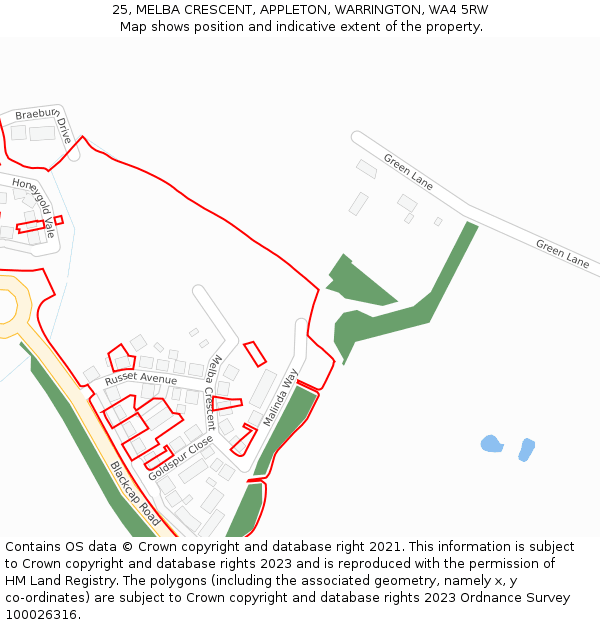 25, MELBA CRESCENT, APPLETON, WARRINGTON, WA4 5RW: Location map and indicative extent of plot