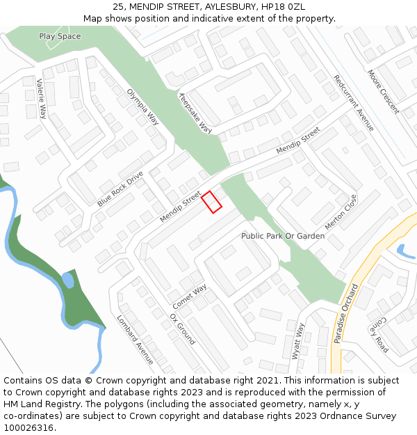 25, MENDIP STREET, AYLESBURY, HP18 0ZL: Location map and indicative extent of plot
