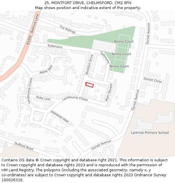 25, MONTFORT DRIVE, CHELMSFORD, CM2 9FN: Location map and indicative extent of plot